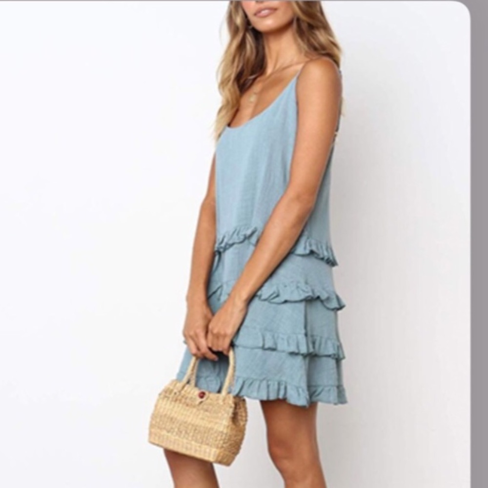 BLUE RUFFLE MINI DRESS - Picture 2 of 5